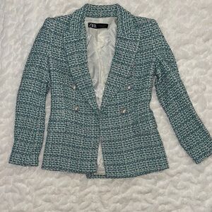 Zara Women's Teal Tweed Blazer